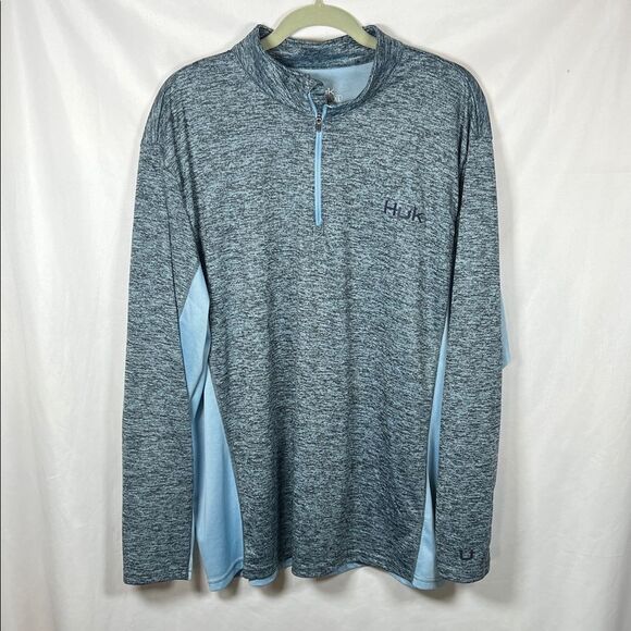 HUK Icon X Coldfront 1/4 Zip Wind Water Resistant Shirt Grey Blue Men's Sz XXL - Picture 1 of 5